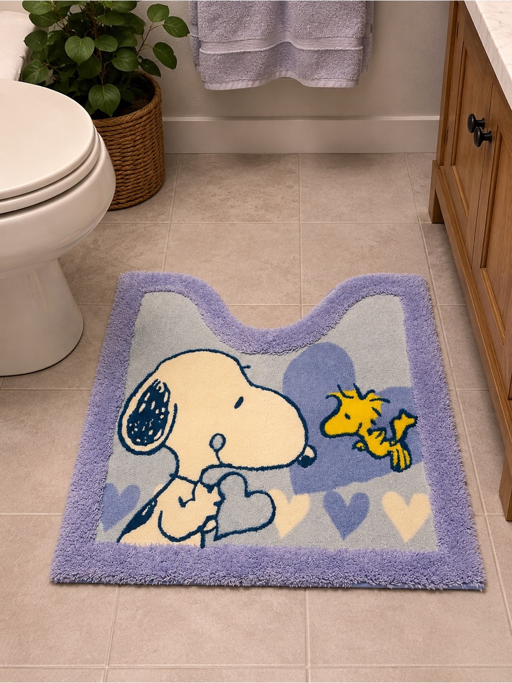 Peanuts Lavender & Yellow Snoopy and Woodstock Bath Mat
